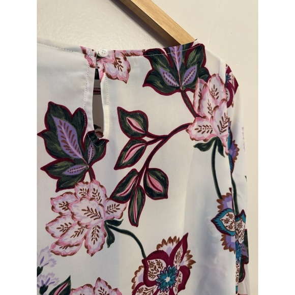 Talbots Women's White Floral Print 3/4 Poet Sleeve Blouse Top Size XS - Picture 6 of 6
